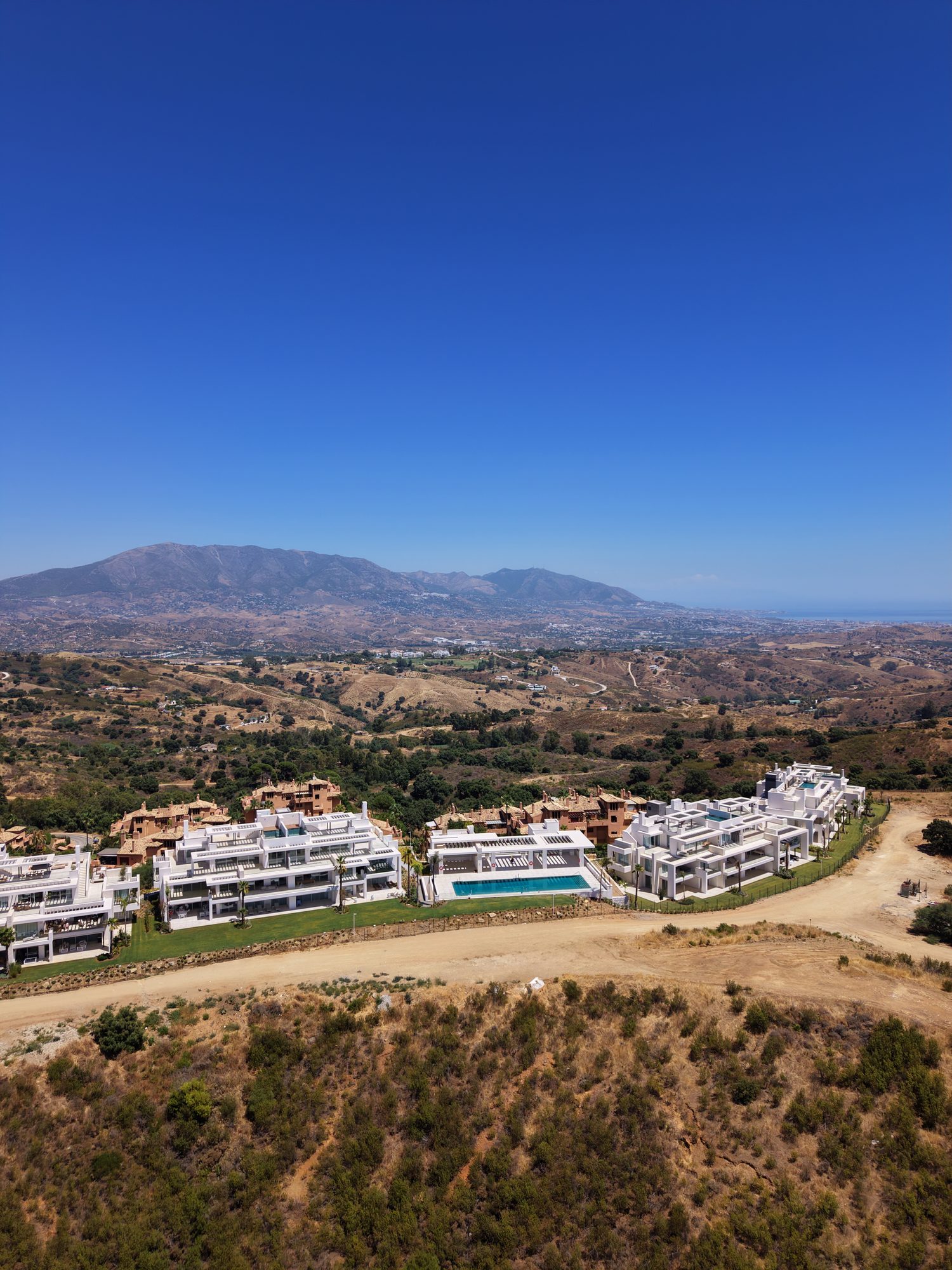 Aerial of developments in a valley