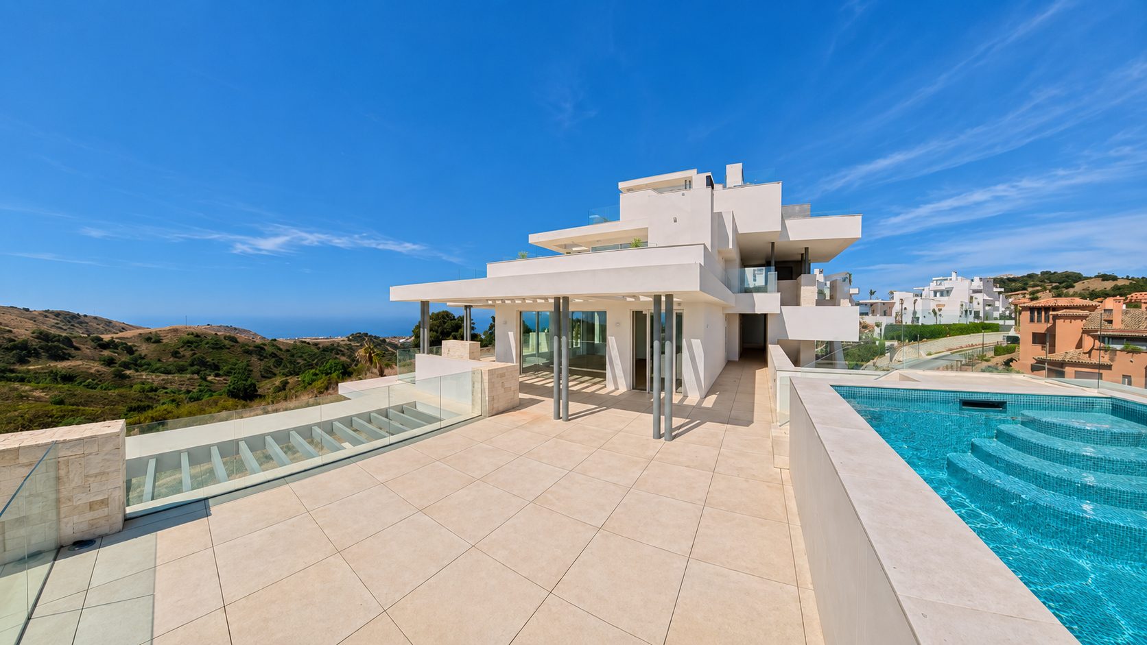 Pool terrace overlooking the hills